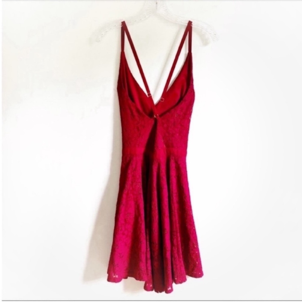Lulu's Twirling Around skater dress wine red lace floral mini high neck - Picture 9 of 10